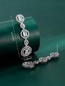 1 Pair Luxury Women's White Gold Plated Zirconia Earrings, Suitable For Dates, Weddings, Parties, Valentine's Day Gifts, Anniversary Elegant Jewelry Gifts - Silver - View 2