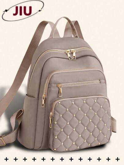 Anti-Theft Rivet Nylon Backpack, Women's Wallet, Multifunctional Fashion Daily Bag, Multi-Pocket Lightweight Travel Bag, Large Capacity Minimalist Backpack, Convenient Backpack, Suitable For Students, Nurses, Teachers, Business People, Travel, Business, Commuting, Shopping, Office, Dating, Hiking, Training, Work, Birthday Gift, Holiday Gift, Backpack