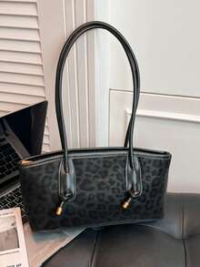 Fashionable Large Capacity Leopard Print Shoulder Bag, Casual Commuter Underarm Tote Bag For Women - Black - View 7