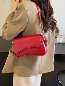 Fashionable Versatile Commuter Minimalist Asymmetric Shoulder Bag - Red - View 10