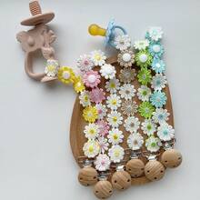 1 pieza Clip para chupete bordado con margarita, sujetador anti-pérdida - Cadena para chupete de tela con diseño de margaritas - Ver 3