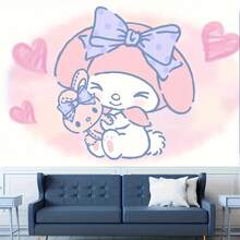 SANRIO 1件 Melody 抱着小兔子玩偶 - 可爱动漫卡通人物挂毯，可爱风格，少女心卧室背景，学生宿舍装饰，桃皮绒材质，触感柔软细腻，节日促销 - 彩色 - 查看 4