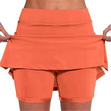 Women's 2‑In‑1 Yoga Skort – Choose Heather Grey Asymmetrical Skirt With Side Pocket, Orange Zip Pocket Sport Skort, Or Black Flat Skirt With Front Pleat & Boyshort Liner | Mid‑Rise Wide Waistband, Hidden Shorts For Coverage & Freedom Of Movement - trái cam - Xem 3