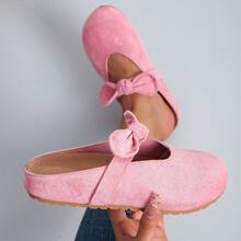New Women's Sweet Style Bowknot Enclosed Toe Flat Slides - Soft Sole, Comfortable, Versatile For Daily Commute & Casual Wear, Everyday Outdoor Casual Shoes - 粉色 - 查看 5