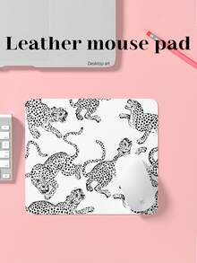 1 Piece, Black Leopard Pattern, PU Leather Mouse Pad, 2mm Thick, Small Office Desktop Mat, Suitable For Students/Gamers/Laptop Users, Waterproof And Non-Slip. - White - View 6