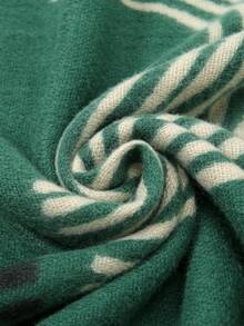 1件装女士秋冬仿羊绒条纹围巾，加厚保暖流苏刺绣波西米亚风旅行披肩斗篷 - 彩色 - 查看 6