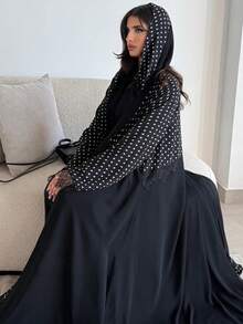 Thời trang kín đáo kiểu Trung Đông, khăn trùm đầu phối ren chấm bi. - màu đen - Xem 5