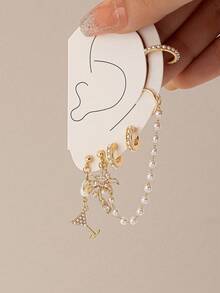 5件套夏日度假波西米亚风耳环套装，沙滩鸡尾酒棕榈树耳环，仿珍珠装饰耳环，夏季饰品 - 彩色 - 查看 6