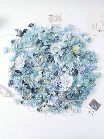 20pcs/50pcs Blue Tone Dreamy Artificial Flower Set, Suitable For Home Decor, Valentine's Day, Graduation Gifts, Dessert Decoration, Garden Decor, Fake Flowers, Spring Decor, Fake Flower DIY Vase Arrangement