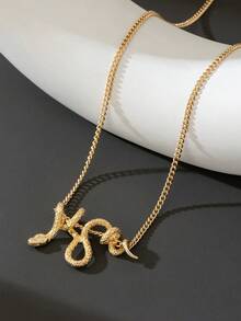 1件独特暗黑系金属蛇纹项链，情人节男友礼物（不含礼盒） - 金黃色 - 查看 2