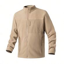 TIANXICO Mens Fleece Jacket Full Zip With Pockets Warm Lightweight Winter Jacket Thermal - Khaki - View 1