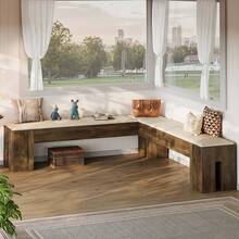 LITTLE TREE L-Shaped Bench, 61" Entryway Shoe Bench With Padded Seat Cushion, Corner Breakfast Nook Seating For Dining Room, Kitchen, Cloakroom, Entryway, White And Brown, - 白色 - 查看 1