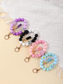 1个多巴胺硅胶珠手链钥匙扣，花朵/蝴蝶吊坠设计，可爱吸睛，非常适合春夏出行 - 彩色 - 查看 10