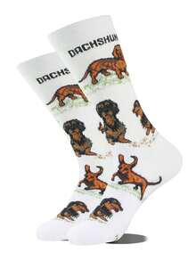 1 Paio di Calzini con Motivo Jacquard a Cane, Bianchi Divertenti e alla Moda, Versatili per Uso Quotidiano, Adatti per Tutte le Stagioni - Bianco - Visualizzare 6