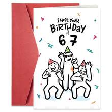 1张趣味简笔画67岁生日贺卡（含信封） - “祝您生日快乐，67岁！” 诙谐祝福语，送给长辈/家人/朋友的完美之选，趣味十足的生日贺卡 - 彩色 - 查看 2