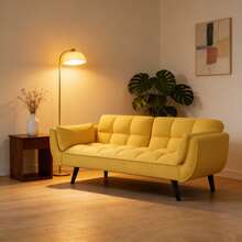 This 74-Inch Living Room Sofa Features Two Soft Armrest Cushions, Offering Comfortable Seating, Easy Assembly, And Is A Multi-Functional Sofa Suitable For Apartments, Bedrooms, And Small Spaces. - 黃色 - 查看 3