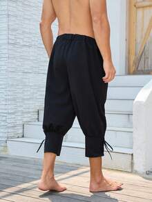 Men's Gothic Medieval Style Carnival Costume Lace-Up Casual Shorts - Black - View 2