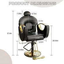 Sillón de barbero profesional, sillón reclinable clásico con ajuste de altura, giro de 360°, bomba hidráulica de alta resistencia, sillón reclinable para barberías, spas de belleza, estudios de tatuajes, color negro - Negro y dorado - Ver 3
