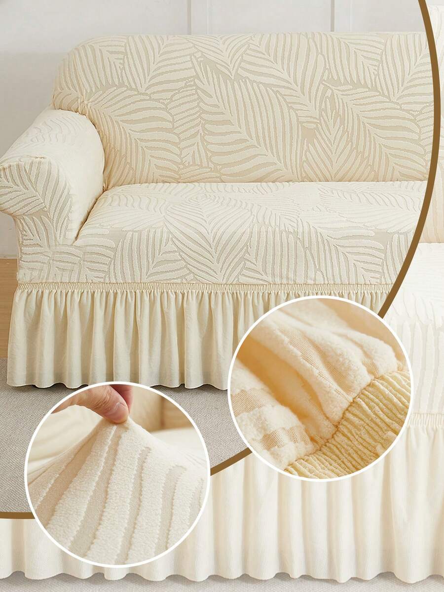 1pc Thickened Stretch Sofa Slipcover With Leaf Pattern, Ruffled Design, Dust-Proof And Dirt-Resistant, Suitable For Bench, Living Room Sofa, Living Room Furniture, Machine Washable