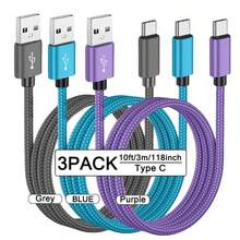 3-Pack USB-C Fast Charging Cables [3.3/6.6/10 Ft] USB-A To C Nylon Braided Charging Cords, C-Type Data Sync Cables Compatible With Samsung Galaxy A14 5G A13 A54 A53 A23 A24 A03s S23 S22 Ultra S21 S20, Compatible With IPhone 16, 16 Pro Max, 15, 15 Plus, 15 Pro, 15 Pro Max, Redmi, OnePlus And Android Phones, Compatible With Type-C Chargers - Multicolor - View 33