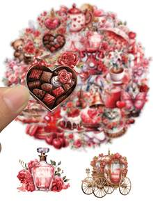 50张爱心贴纸，金色箔纸心形贴花，玫瑰图案，适合情侣、男友、女友、情人节、结婚纪念日、礼品卡、信封、日记本、剪贴簿、笔记本电脑、行李箱、DIY工艺品等。 - 粉色 - 查看 4