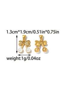 1件/包 304不锈钢仿珍珠镶嵌蝴蝶结吊坠配饰，情人节饰品 - 金色 - 查看 8