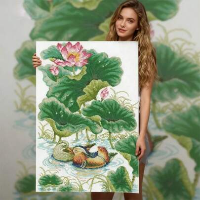 LaoJieYuan 2026 New Style Cross Stitch Kit Printed On Canvas Chinese DIY Sets For Embroidery Kit Needlework Home Decor Lotus Diy Kit Crafts Embroidered Embroidery Kit Cross Stitch Kits Crochet Kit Punch Needle Kit Sewing Accessories Sewing Kit Embroidery Thread Craft Kit Stitch Stuff Sewing Patterns Crochet Craft Supplies Embroidery Kit Beginners Sewing Pattern