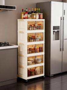 40/50/60cm Wide Foldable Storage Cabinet, 3-5 Tier Double Door Plastic Storage Organizer With Wheels, Toy, Snack, Clothes Storage Rack For Living Room, Home Dust-Proof Shelf, Kitchen Storage Rack, Containers, Oil Bottle, Spice Rack, Refrigerator Organizer, Kitchen Accessories, Draining Rack, Kitchen Cabinet, Home Supplies, Food Container - 彩色 - 查看 7