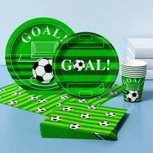 8件套足球门主题一次性餐具套装，包括盘子、餐巾纸和杯子，适合生日、婚礼、派对、家庭野餐等场合。 - 彩色 - 查看 3