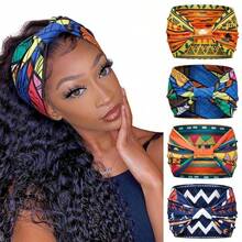Boho Headbands For Women Colorful Geometrical Hairband Styles Bands Wide Knotted Wraps Bandanas Turbans Hair Accessories (Pack Of 4)  Boho    Polyester    Twist - 彩色 - 查看 12