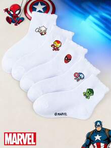 Marvel 1/5 Multicolor Spider-Man, Iron Man, Hulk, Thor Pattern Kids Socks, Girls Short Socks, Boys Short Socks, Daily/Party Gift/Easter/Spring & Summer Socks - Multicolor - View 1