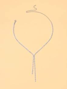 STONEFANS 1pc Minimalist Tassel Necklace, Fashion Versatile Zirconia Choker Necklace For Women - Silver - View 5