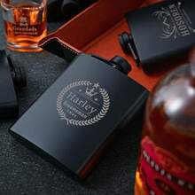 1pc Personalized Leather Flask, Groomsman Gift, Best Man Gift, Leather Flask, Customized Engraved Groomsman Flask, Wedding Flask, Engraved Dad Gift, Groom Gift, Boyfriend Gift, Husband Gift, Unique Groomsman Proposal Gift For Wedding And Bachelor Party - Black - View 7