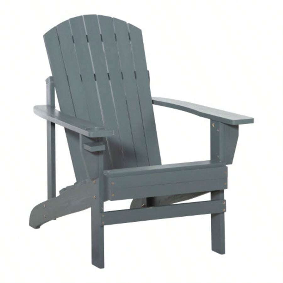 Adirondack Garden Chair With Cup Holder, Solid Wood Garden Lounge Chair, Dark Grey, 97 X 72.5 X 93 Cm, Ideal For Balcony And Terrace. - Mint Green - View 1