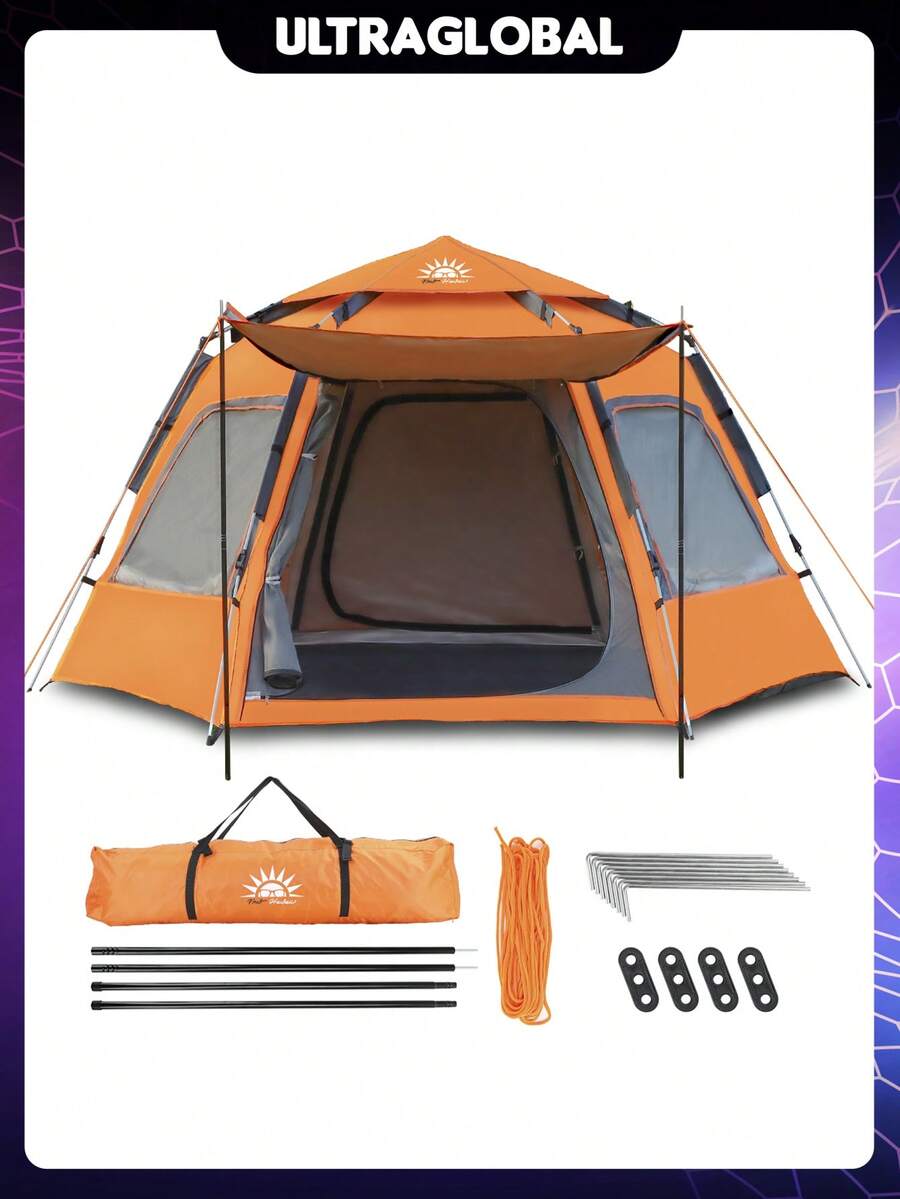 Camping Tent For Up To 8 People, Waterproof Tent Measuring 280x280x160cm, New Hawaii Camping, 4 Windows, Top Ventilation. - B - 查看 1