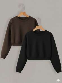 Set Of 2 Women's Premium Cotton Cropped Sweatshirts (No Hood) - Various Colors - ĐEN/NÂU - Xem 1