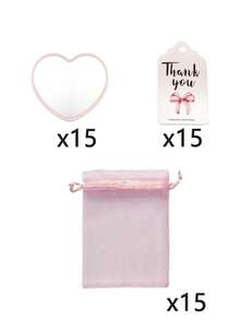 3pcs/15pcs/30pcs/45pcs/60pcs Pink Heart Shaped Makeup Mirror Gift Set, Includes 1/5/10/15/20 Makeup Mirrors, 1/5/10/15/20 Thank You Cards, And 1/5/10/15/20 Organza Bags. Suitable As Wedding Gifts, Birthday Party Gifts, Bridal Shower Gifts, Valentine's Day Gifts, And Party Favors. - Multicolor - View 12
