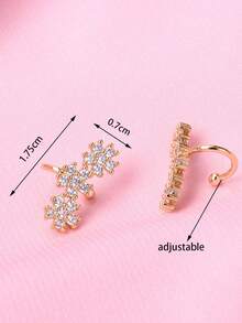 一对优雅时尚的18K镀金闪亮立方氧化锆樱花几何银色耳夹耳环，女士无耳洞星形花朵耳夹耳环，假耳骨耳环，婚礼派对日常首饰，可调节 - 金色 - 查看 7