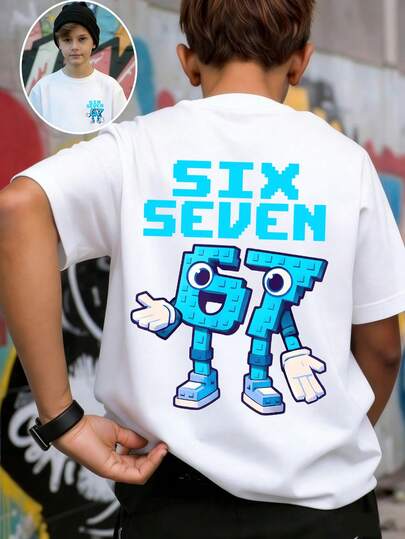 Tween Boy "Italian Brain Funny Number 67" Graphic Print Soft & Comfortable Fabric, Fashionable Boys Summer Top