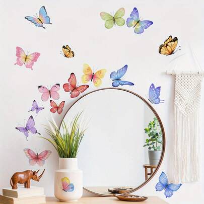 1pc Twenty Colorful Butterfly Wall Stickers, Removable Self-Adhesive PVC Waterproof Decals, Suitable For Bedroom, Living Room, Children's Room, And Home Wall Decoration.