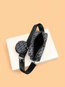 2pcs/Set Men Mini Crossbody Bag, Key Pouch, Retro Shoulder Bag, Camera Bag, Fashion Backpack, Perfect For Valentine's Day - Black and White - View 8