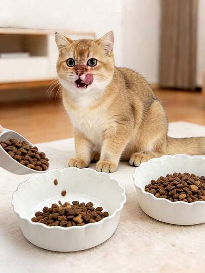 1pc Cute Ceramic Pet Bowl - Durable And Sturdy Pet Food Bowl, Suitable For Dry And Wet Food, Ideal For Home And Kitchen Use, Hygienic Feeding For Cats And Dogs, Pet Feeding Station, Modern Pet Bowl, Easy-To-Clean Bowl, Perfect Holiday Gift For Pet Owners.