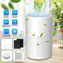 Air Purifier, 360° Circulation Purification With Activated Carbon Sponge Filter, USB Powered Quiet Air Cleaner For Home Office Bedroom, Removes Odors & Formaldehyde, Portable Mini Air Purifier With Replacement Filters - trắng - Xem 4