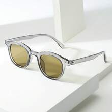 1pc Unisex Cat Eye Small Frame High-Quality Personalized Minimalist Fashion Glasses, Suitable For Party, Leisure, Travel, Vacation, Beach, Daily Wear - Gray Frame With Yellow-green Trim - View 8