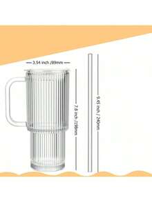 1个带把手、盖子和吸管的纹理玻璃杯，大容量，耐热耐冷，时尚旅行饮具，适用于冰咖啡/冰沙/茶/汽水/果汁 - 彩色 - 查看 9