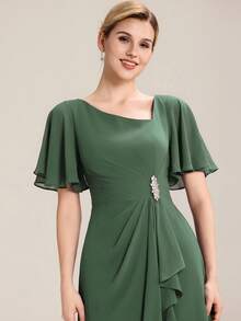 EVERPRETTY Elegant V-Neck Long Green Bridesmaid Dress, Semi-Formal Wedding Guest Gown, Spring - Olive Green - View 5