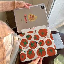 Niche Tomato Black Cat Cute Flat Protective Case Compatible With Apple 11th Generation Tablet Protective Case, Pro 2025 New Cute 10th Generation Fashion Air 7/6 With Pen Slot Anti-Bend 11-Inch Tablet Protective Cover For Girls - Red and White - View 2