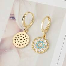 1 Pair Round Pendant Turquoise & Clear Zirconia Huggie Drop Earrings, Gold-Tone Sparkling Bohemian Jewelry - Round Earrings - View 6