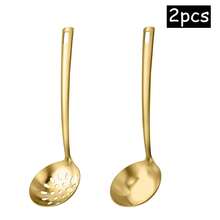 2件/6件套不锈钢厨房用具套装 - 包括漏勺、漏斗、平铲、撇油勺、汤勺、漏勺 - 非常适合家庭烹饪、节日聚会和餐厅使用（金色/银色） - - - 查看 12