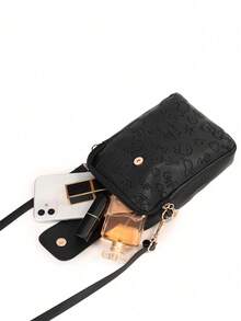 1 pieza Bolso vertical para teléfono con patrón en relieve lindo para niñas, bolso bandolera con colgante de borla con corona, regalo ideal - Multicolor - Ver 12